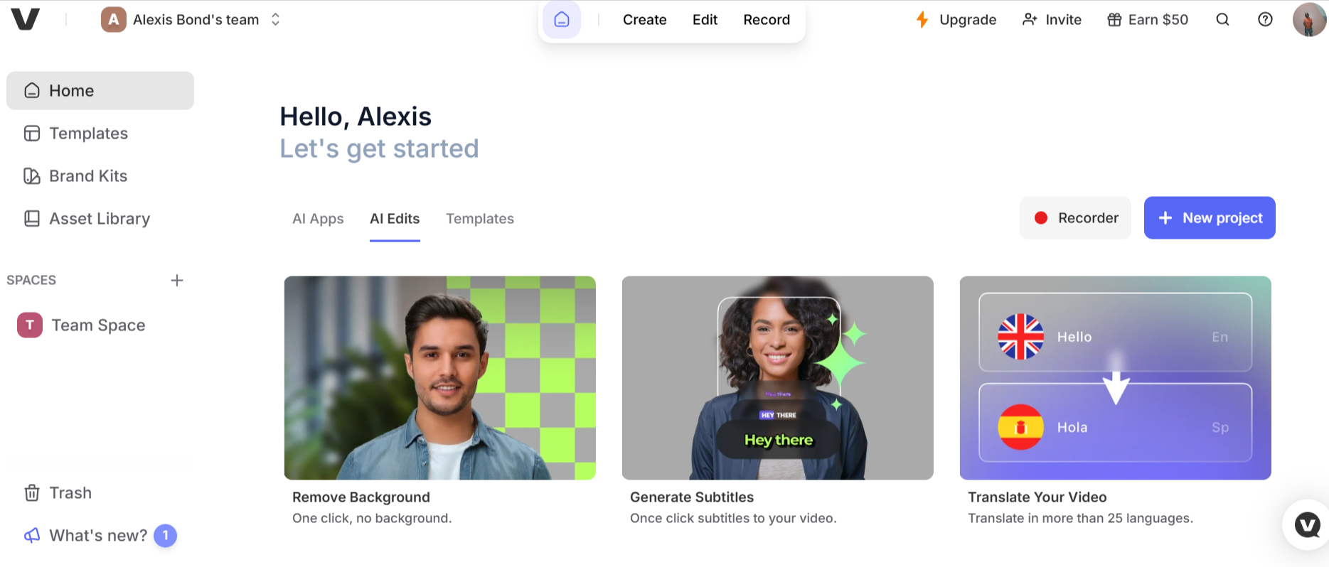 Veed io home  dashboard screenshot