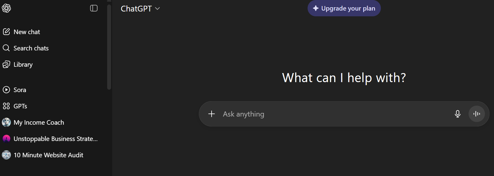 ChatGPT dashboard screenshot