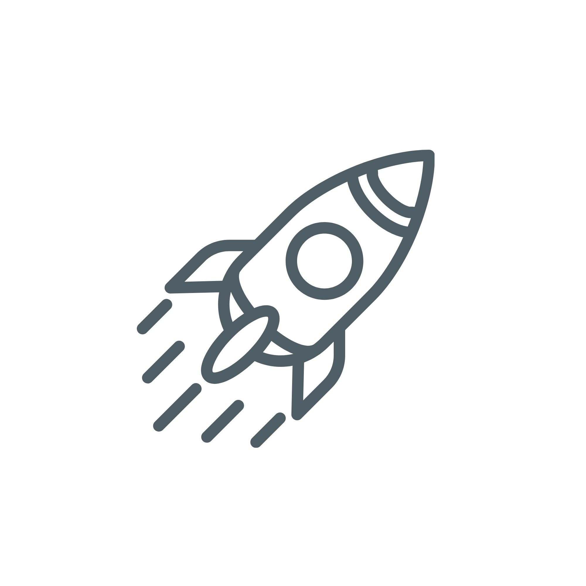 A black and white minimalistic line drawing of a rocket launching from a curved surface, possibly a planet or moon.