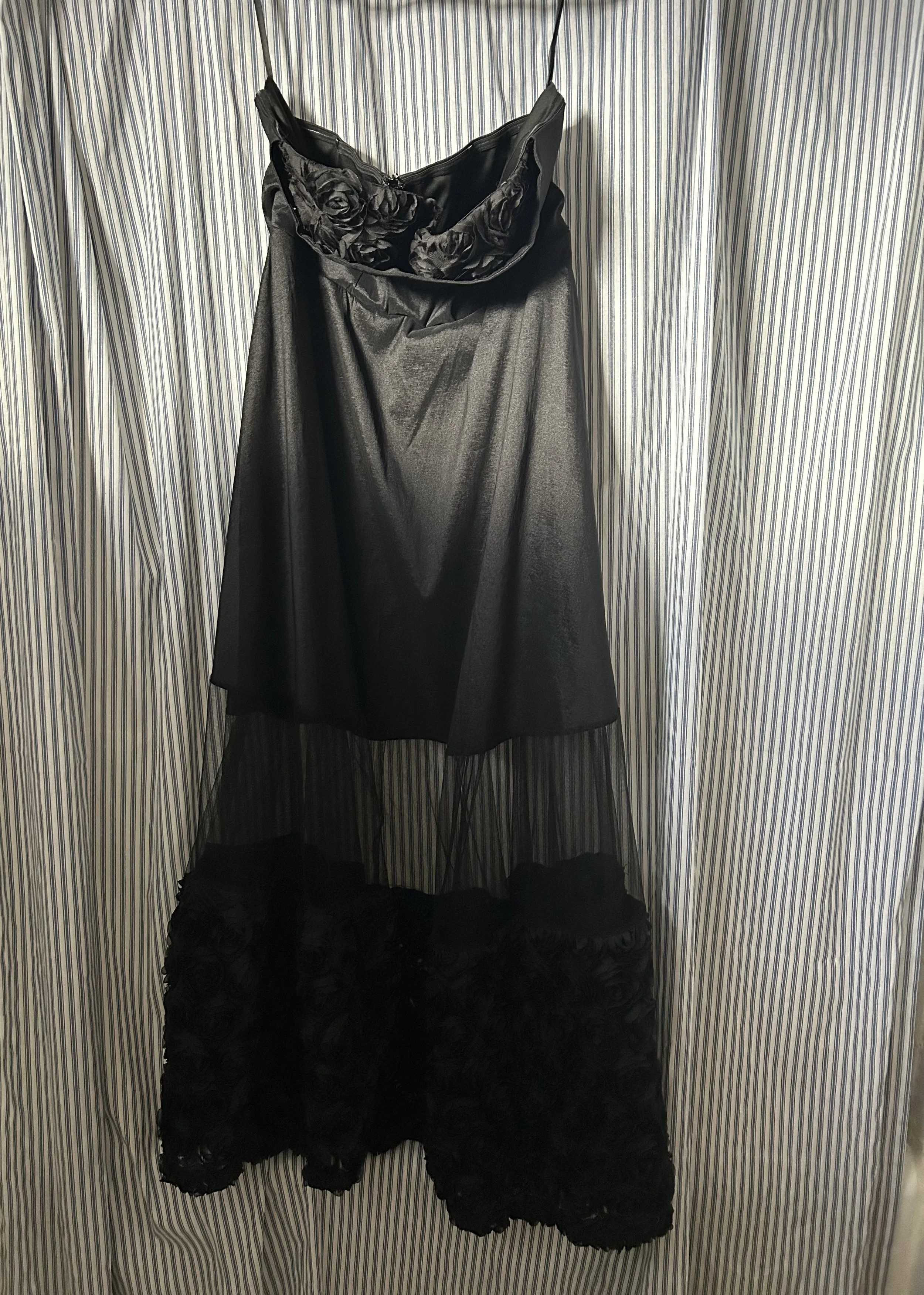 Black Mesh and Flower A-Line Strapless Gown