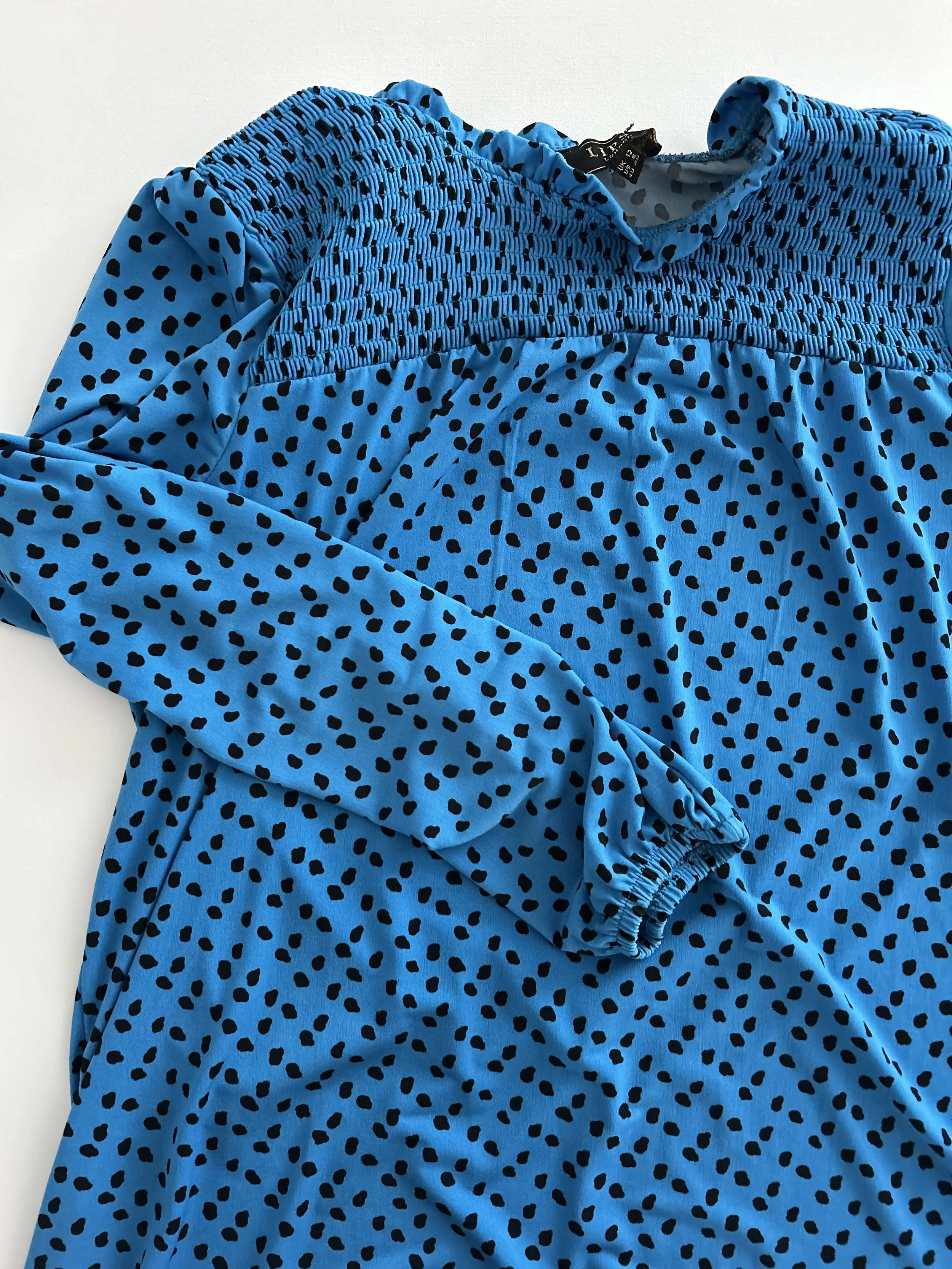 Lipsy London 90's Blue Long sleeve Polka Dot Blouse