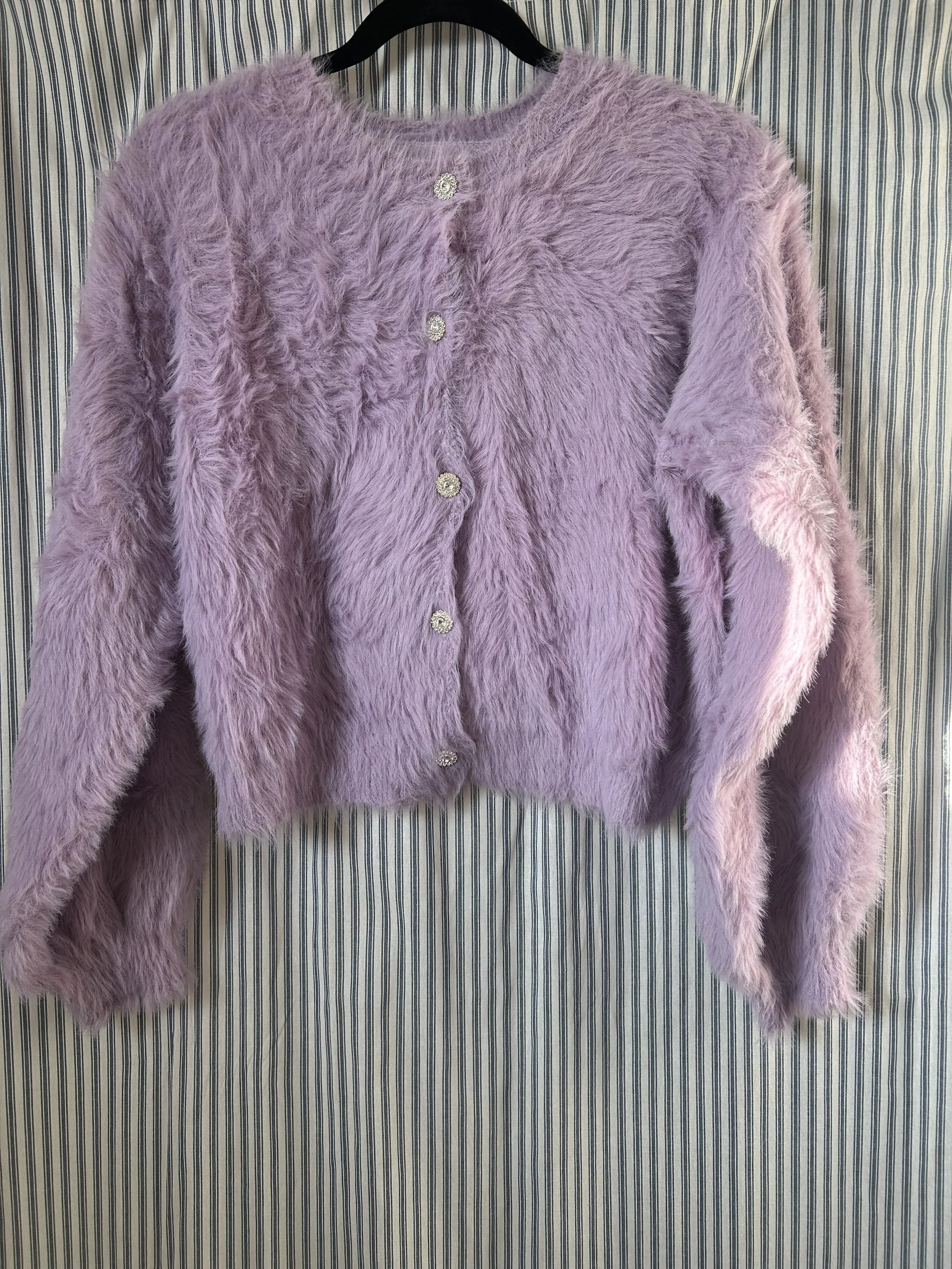 Fuzzy Cardigan with Sparkle Buttons