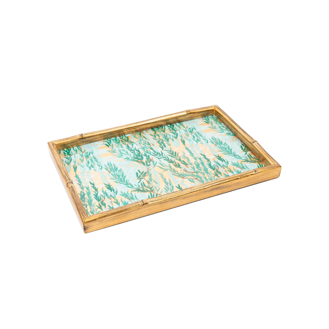 Willows Green Bamboo Edge Lacquer Vanity Tray