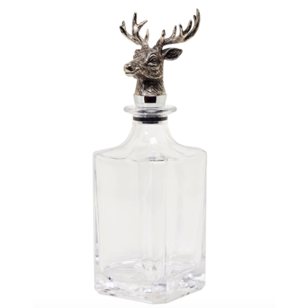Glass Carafe with Silver Plated stag Head Bottle Stopper