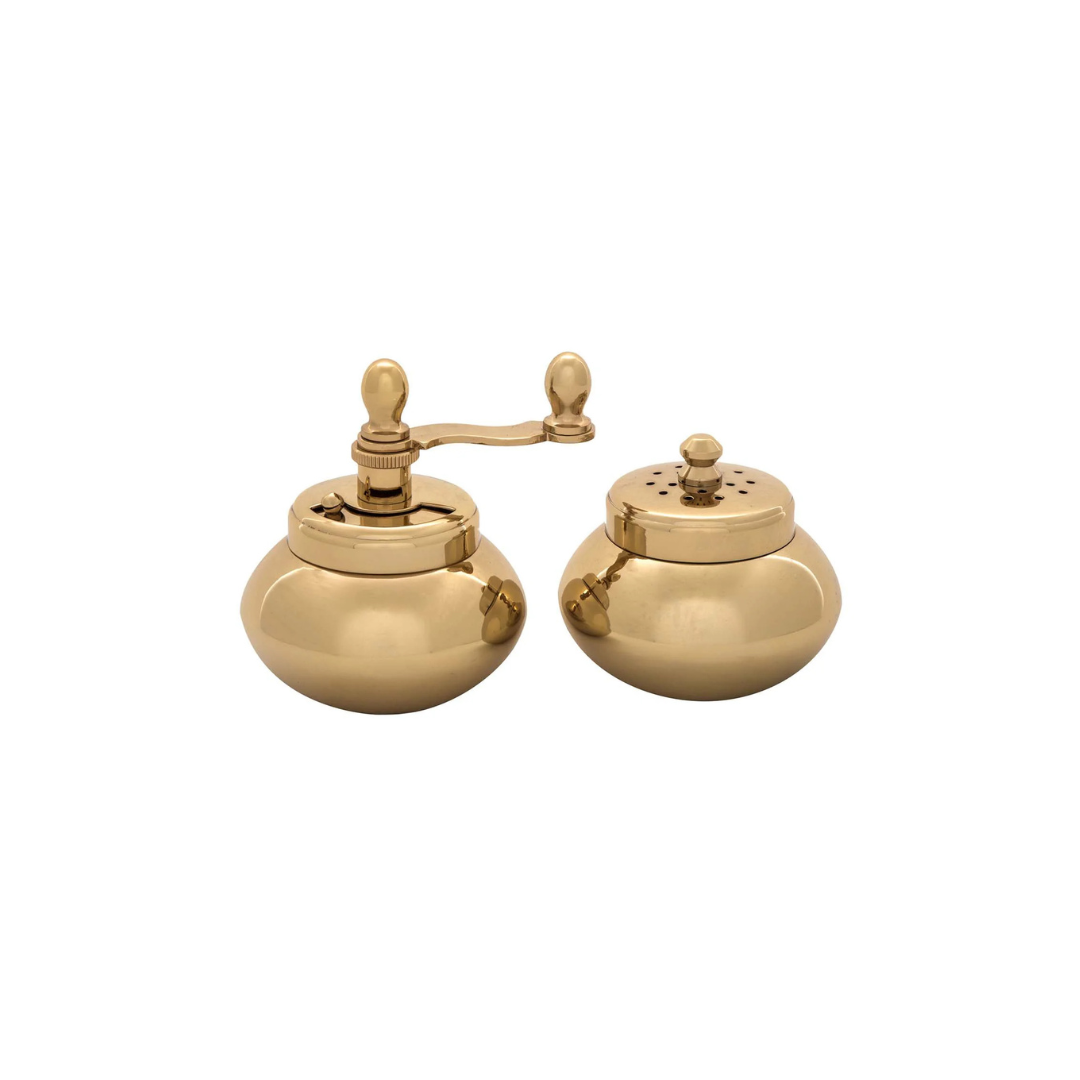 GOLD PLATED BRASS PEPPER MILL AND SALT SHAKER | Chiarugi 1952