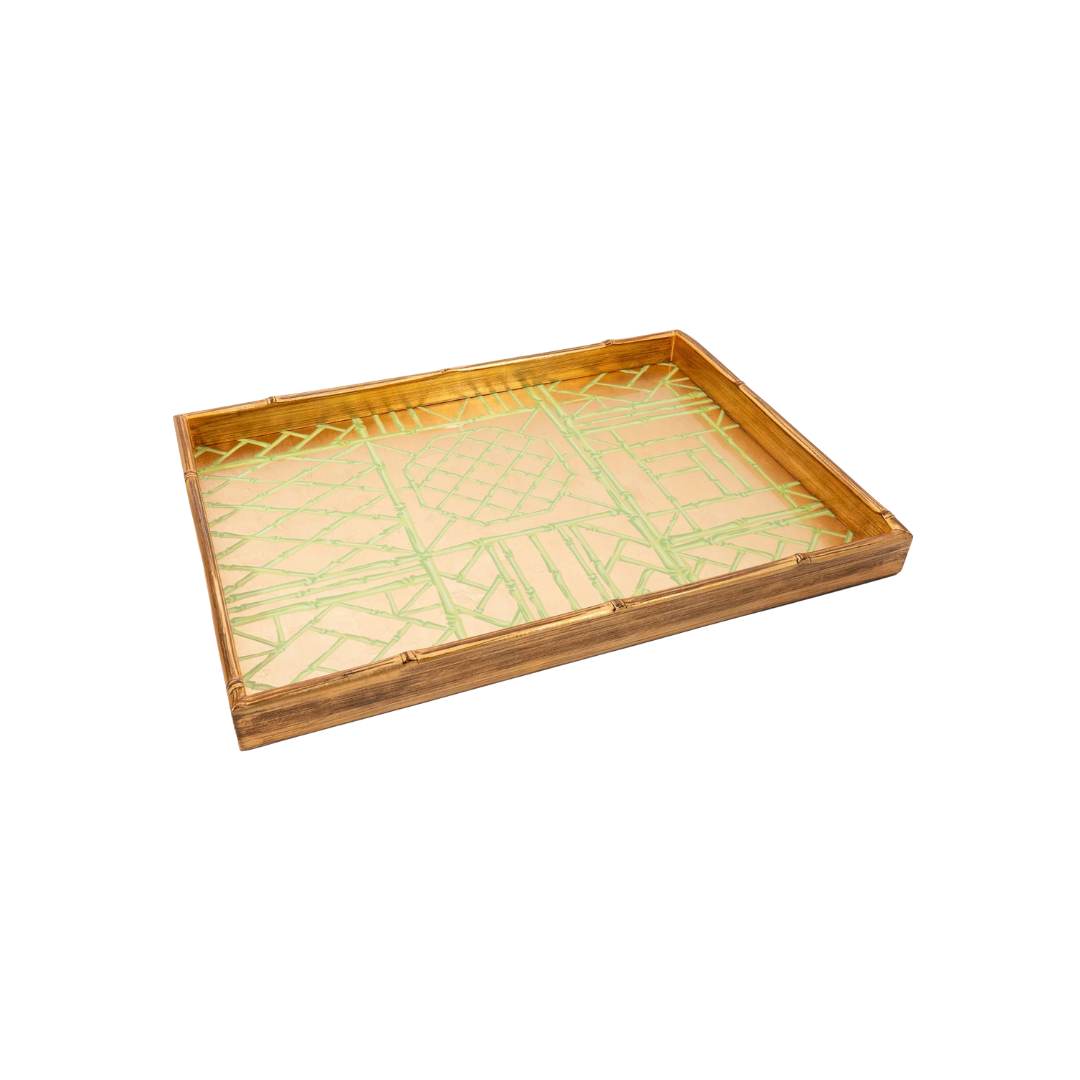 Bamboo Screen Moss Green Bamboo Edge Large Lacquer Rectangle Tray