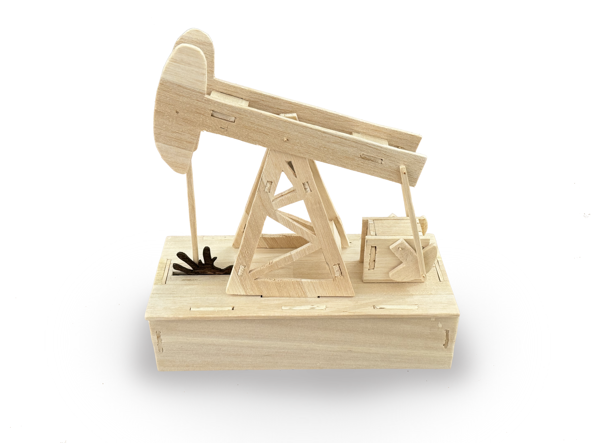 Balsa Wood Pump Jack. 10"x 8" x 4". 2023.