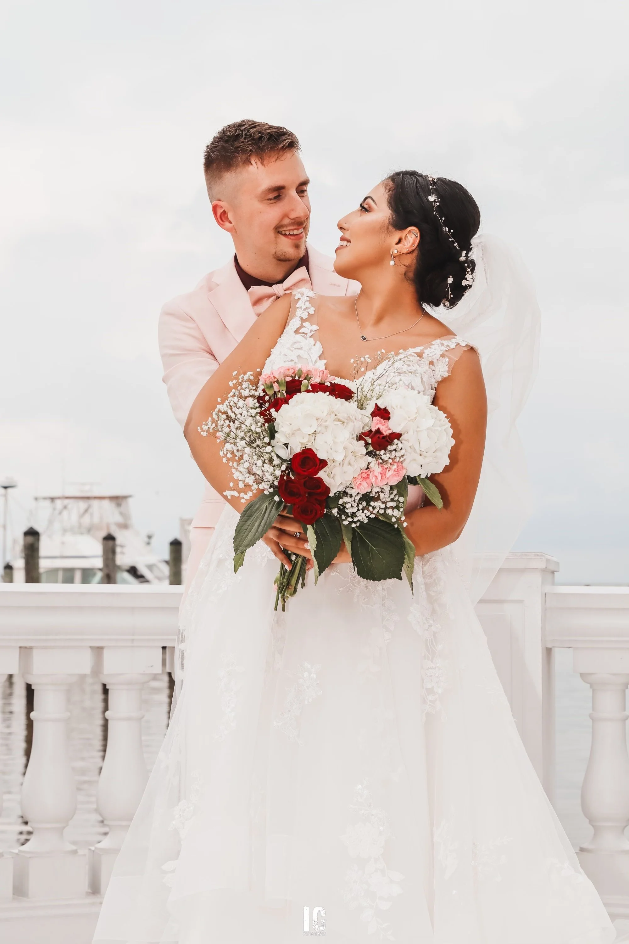 Couple taking photos in Wedding Dome