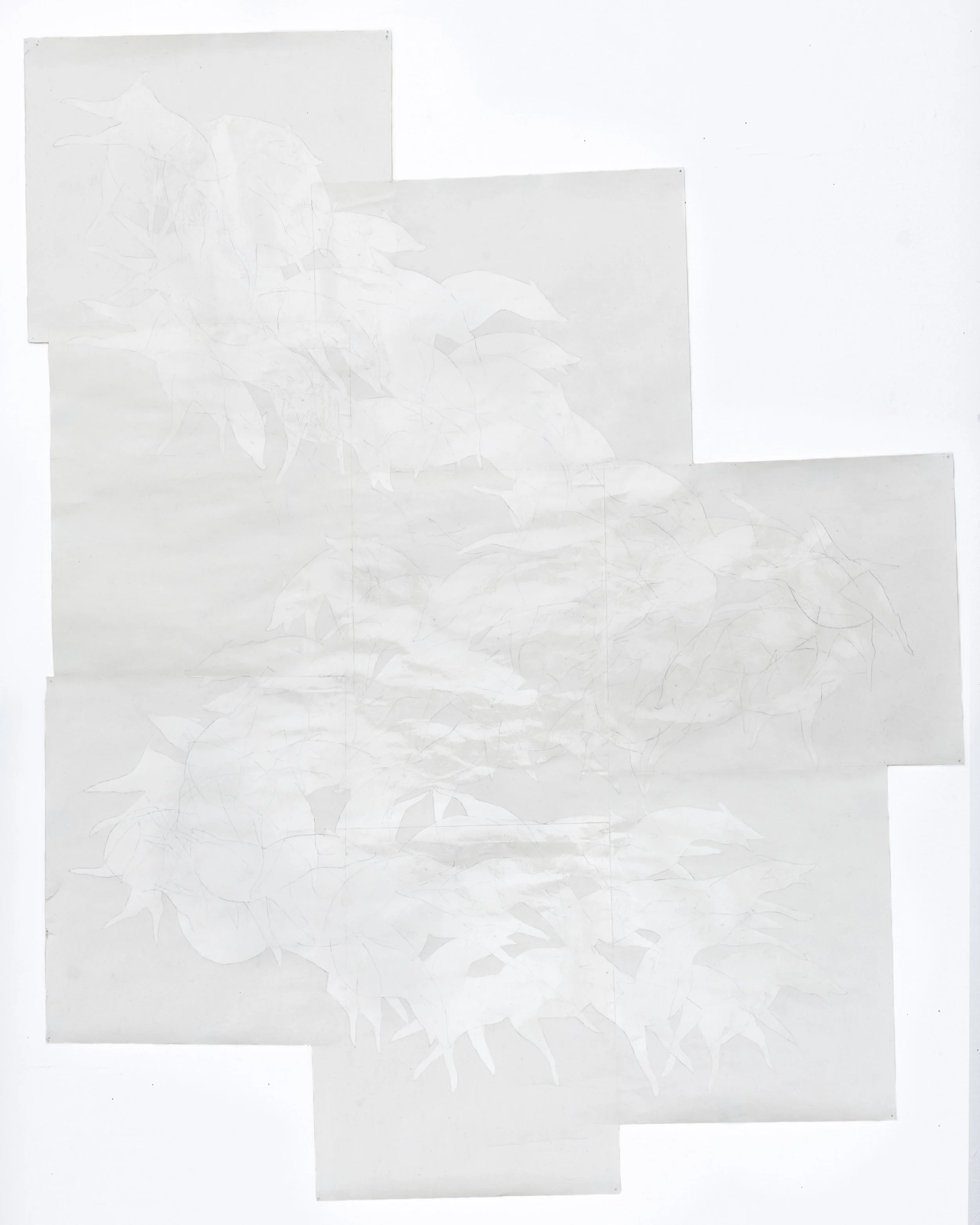 The Veal Stream, 2023 – 24, graphite, gloss and matte mediums on paper, 53.5 x 42 in.