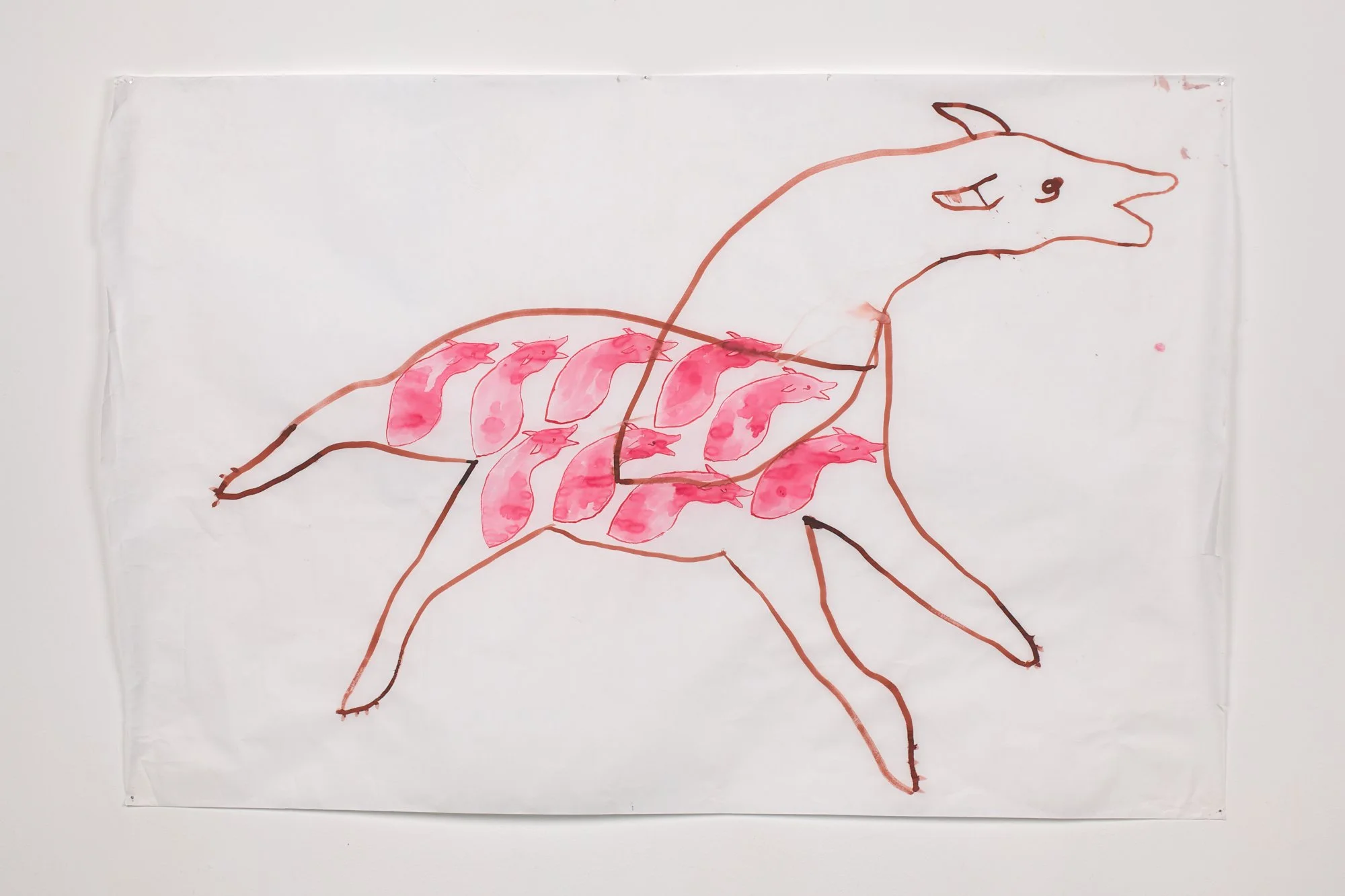 Carrier, 2023, ink and watercolor on vellum, 36 x 54.5 in.