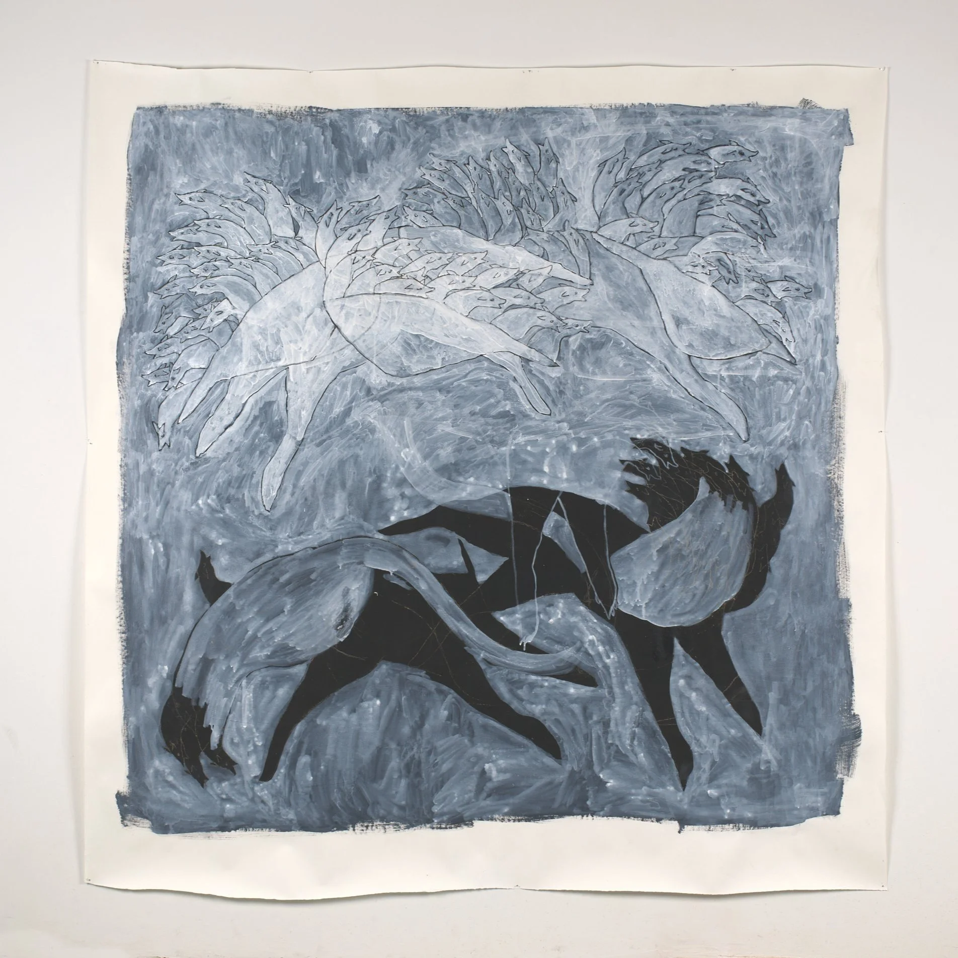 Megafauna, 2024, mixed media on paper, 74.5 x 71.5 in.