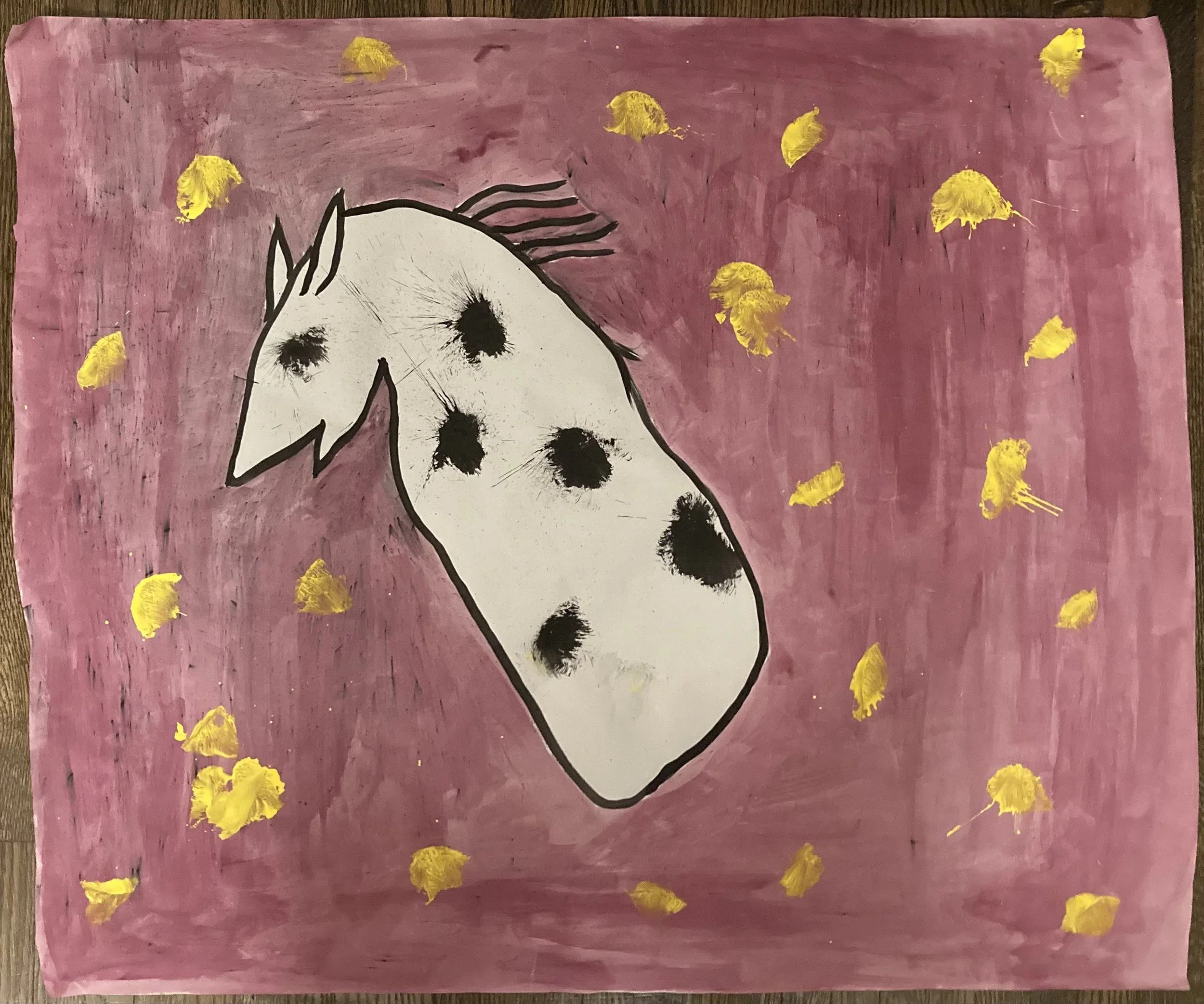 Horse Head and Stars, 2022, ink and acrylic on vellum, 30 x 35 in.