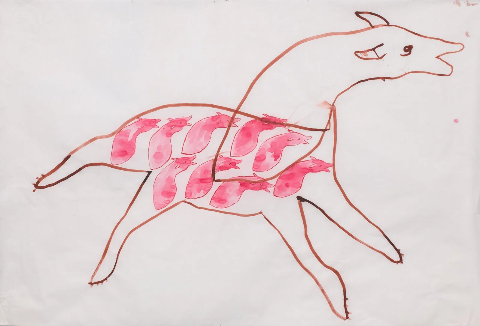 a simple hand-drawn animal form within which are nine identical animal heads