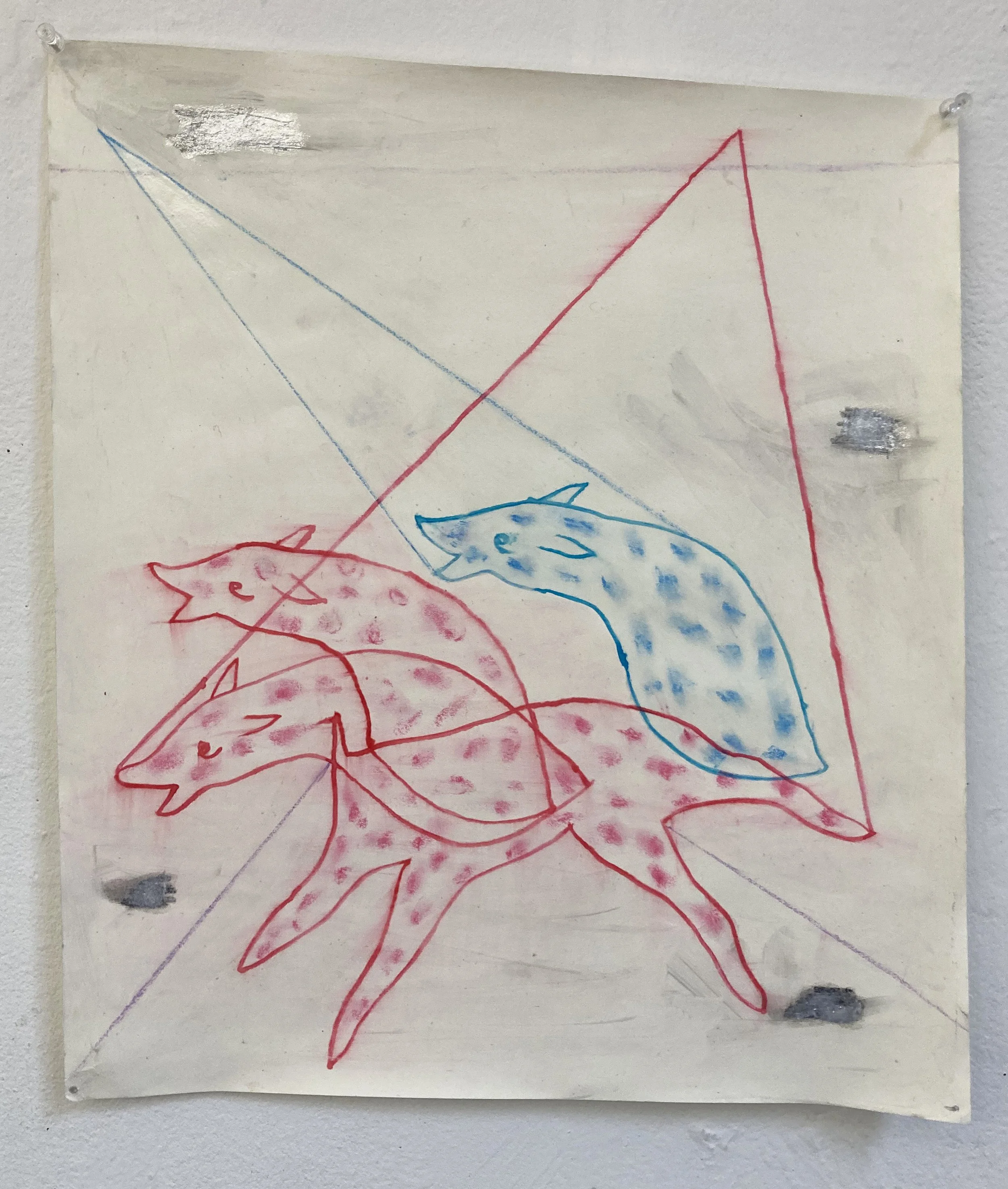 Cerberus with One Blue Head, 2023, mixed media, 16.5 x 14 in.