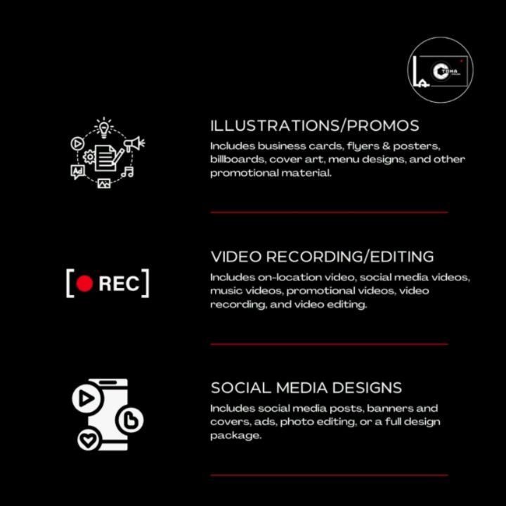 ⌞Services &amp; Recent Work⌝

Listed are the range of services La Toma offers. These are some of our recent clients.

Contact us to discuss your creative needs.
.
.
.
.
#latoma #latomadesign #graphicdesign #graphic #promotions #photography  #videogra