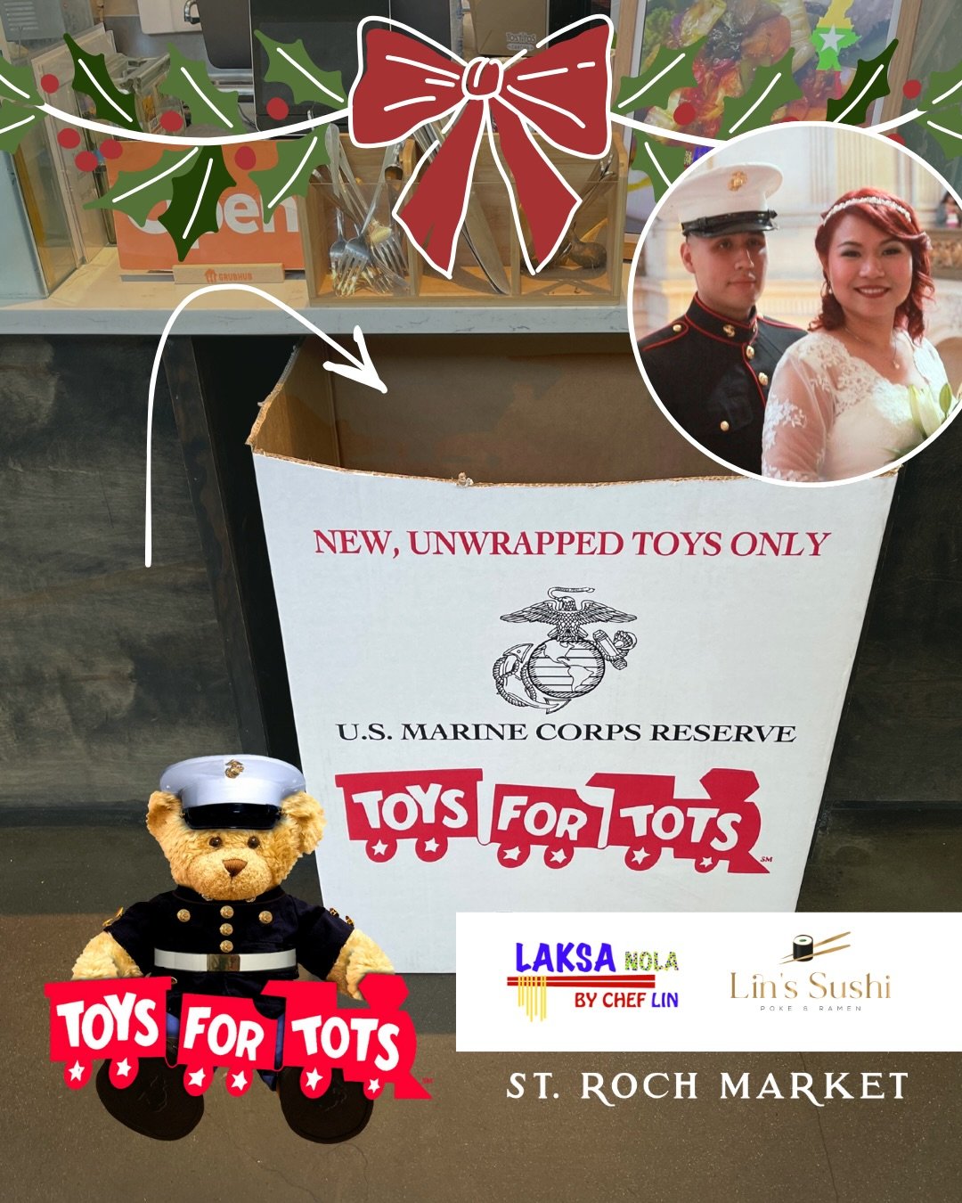 Alex, a Veteran Marine and co-owner/chef of Lin&rsquo;s Sushi &amp; Poke and Laksa NOLA, participates in Toys for Tots every year.&nbsp;

After 12 years of service in the Marines, Alex now serves people in a new way at the market.&nbsp;

Show your su