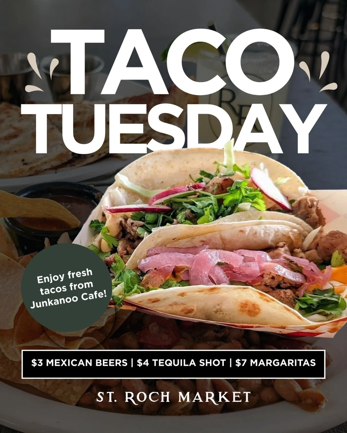 $7 margs, tacos and more are calling your name! 

Enjoy something for everyone at St. Roch Market. 

#strochmarket #meetmeatstroch #tacotuesday