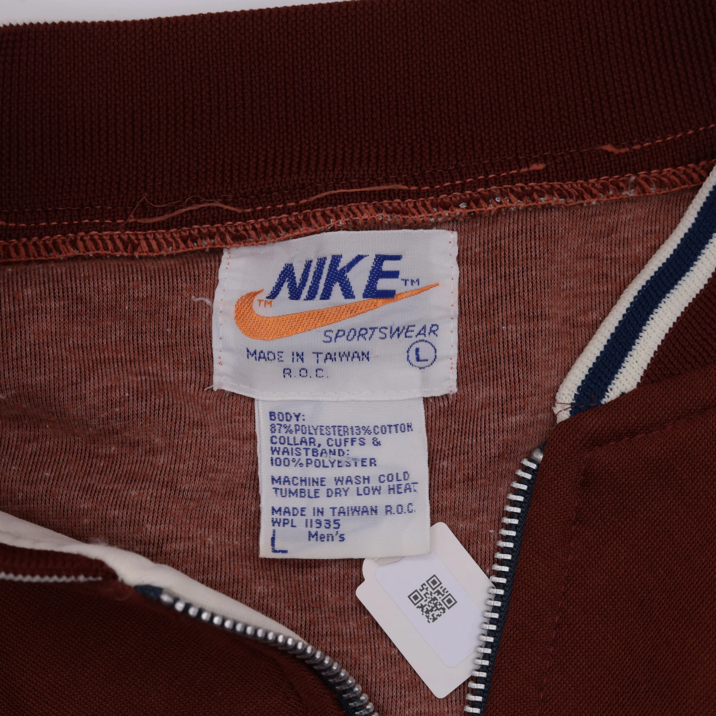Un ejemplo de una etiqueta de Nike de los 1980s. Taiwán fue un centro importante para la fabricación de prendas de vestir desde la década de 1960 hasta principios de la década de 1990, pero desde entonces la industria se ha trasladado a otros países.