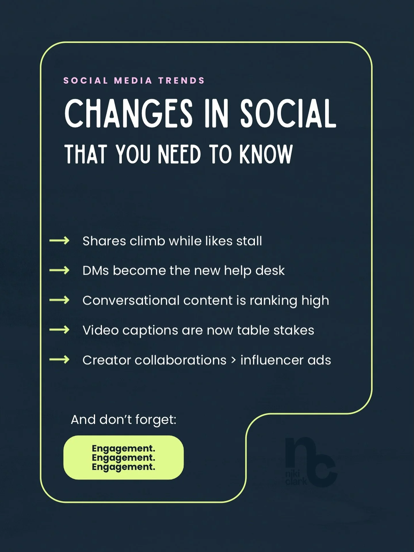 Your content doesn&rsquo;t need to go viral.

It needs to get shared in a group chat.
Forwarded to a client.
DM&rsquo;d to a colleague with &ldquo;this!&rdquo;

Social media is always changing, but one thing stays true: 
it is S O C I A L.

Save this
