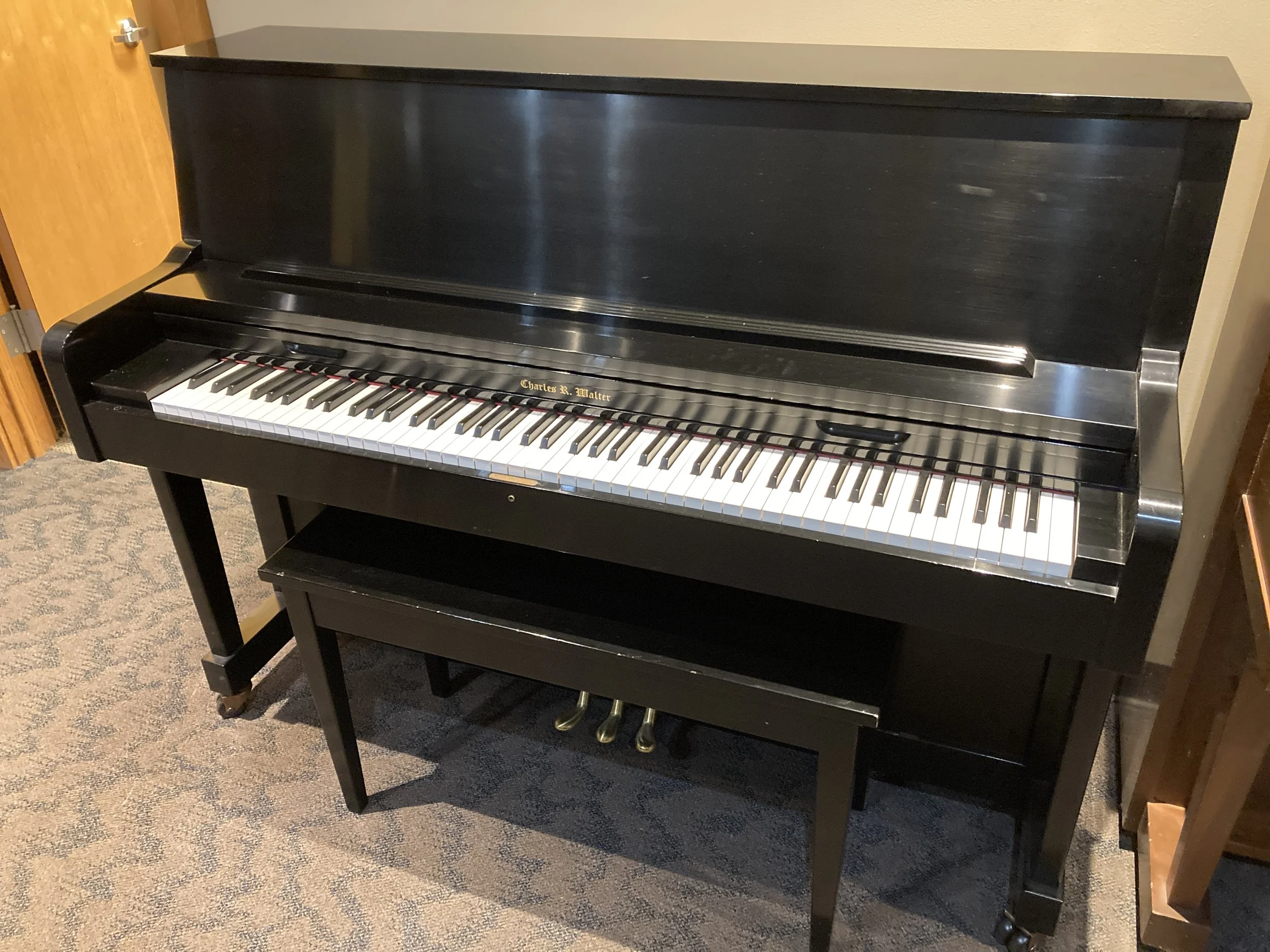 Charles Walter upright, studio piano, 45” ebony