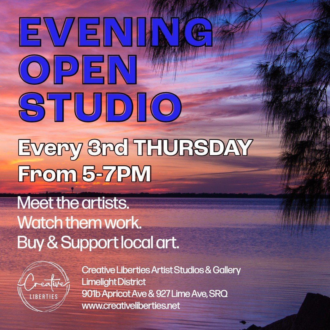 Hope you can stop by and visit the studios tonight. Creative Liberties Artist Studios &amp; Gallery in the Limelight District. 901B Apricot Ave and our newly opened 927 Lime Ave (right across the street) locations will be open from 5-7pm. All are wel