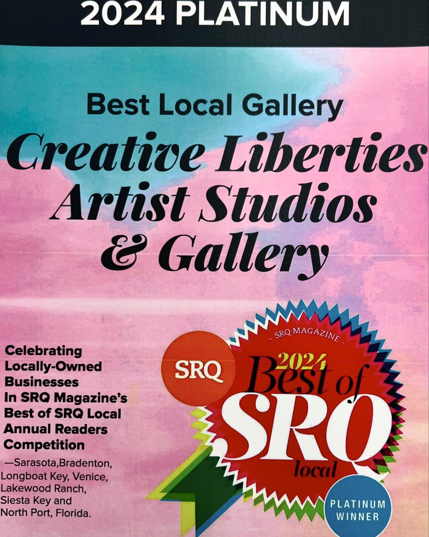 Woot!! Thank you Sarasota!  Two years platinum in a row! ❤️❤️ and thank you to everyone at SRQ Magazine for being so supportive. Love Live Local