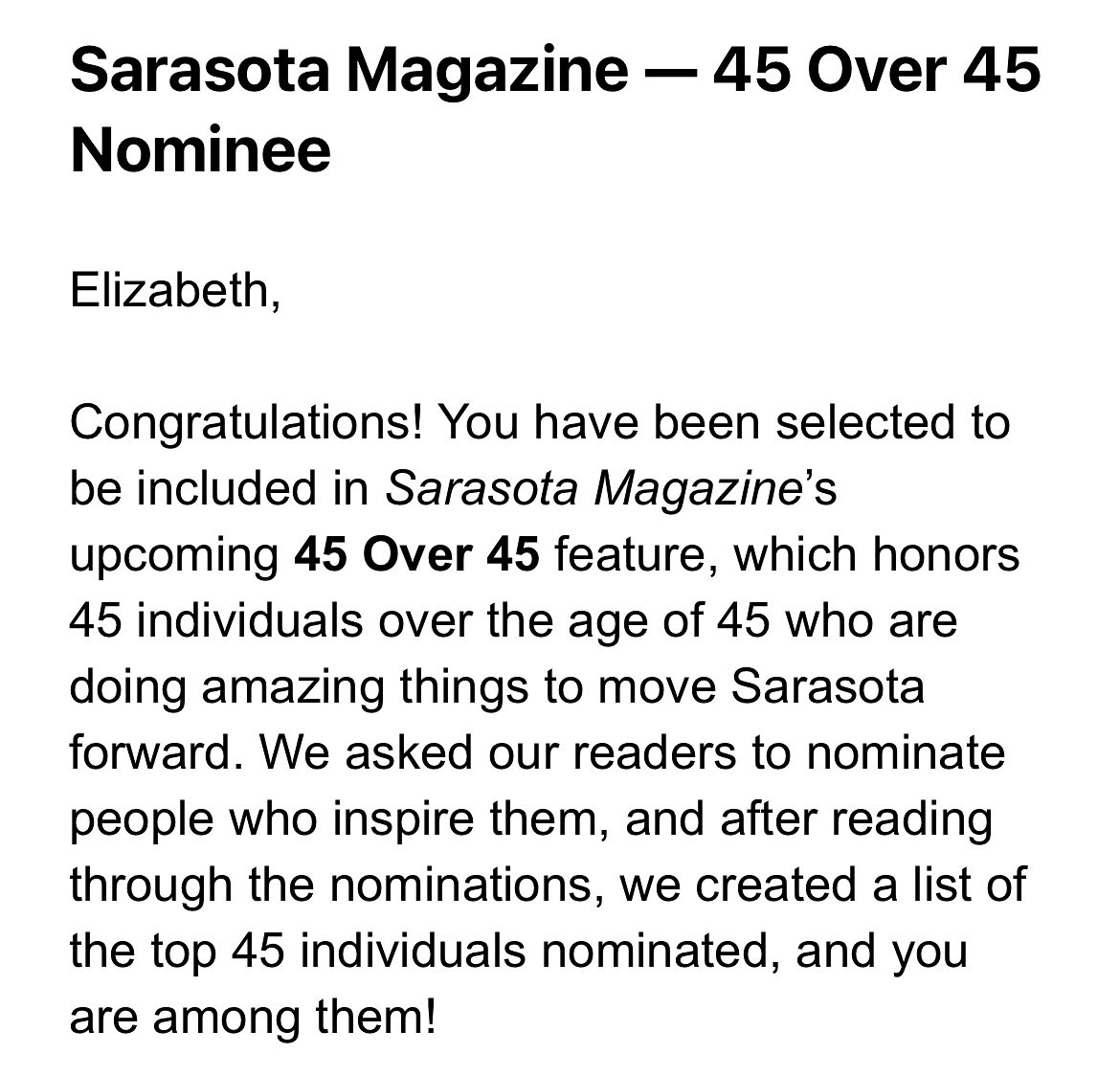 Wow!  Thanks @sarasotamagazine readers for the nomination! ❤️❤️