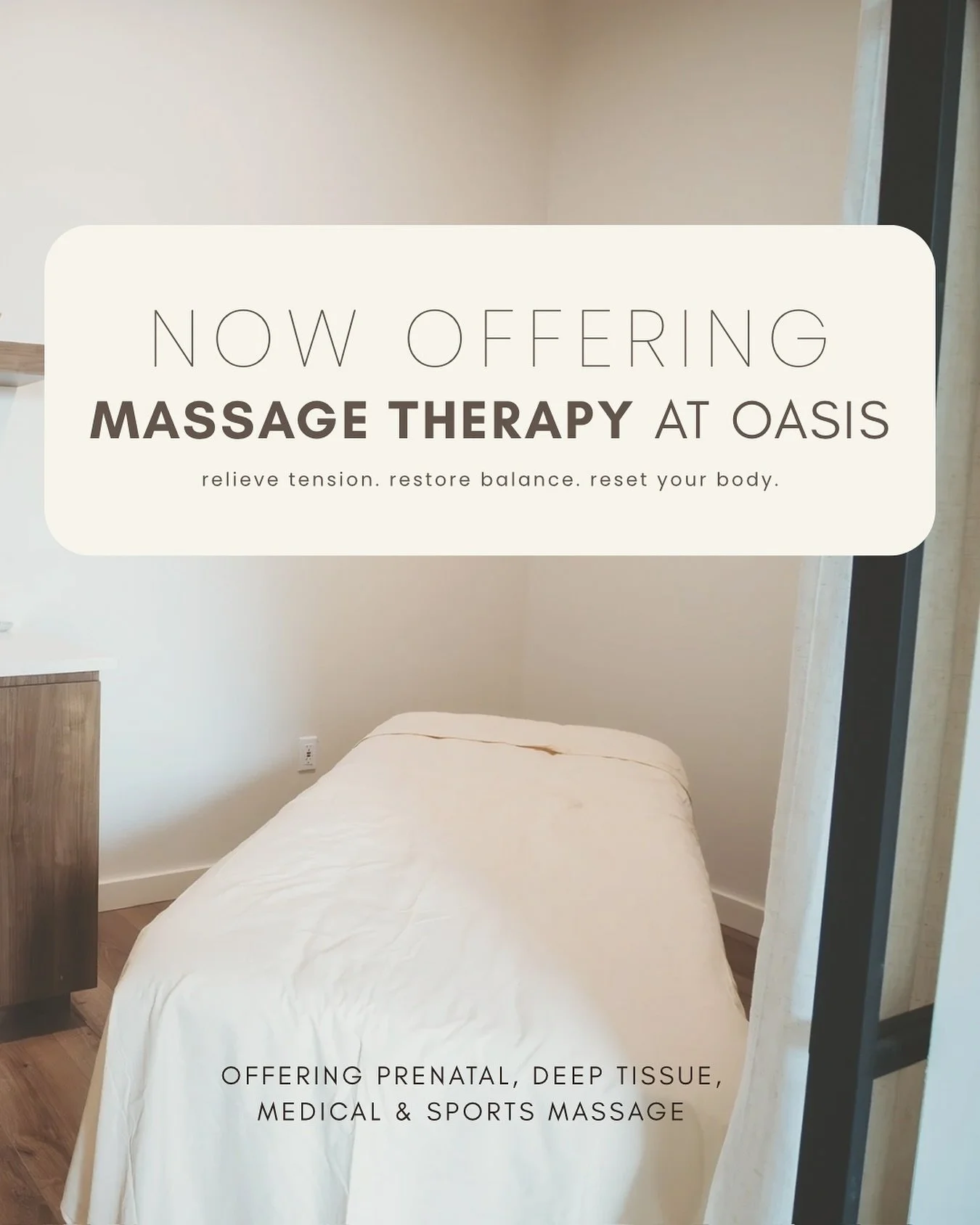 Massage Therapy has arrived at Oasis 🤎

With over 25 years of experience, Carlos Sanchez brings a results-driven yet calming approach to every session. 

Choose from 75, 90, or 120 minute treatments designed to help you release tension, reset your b