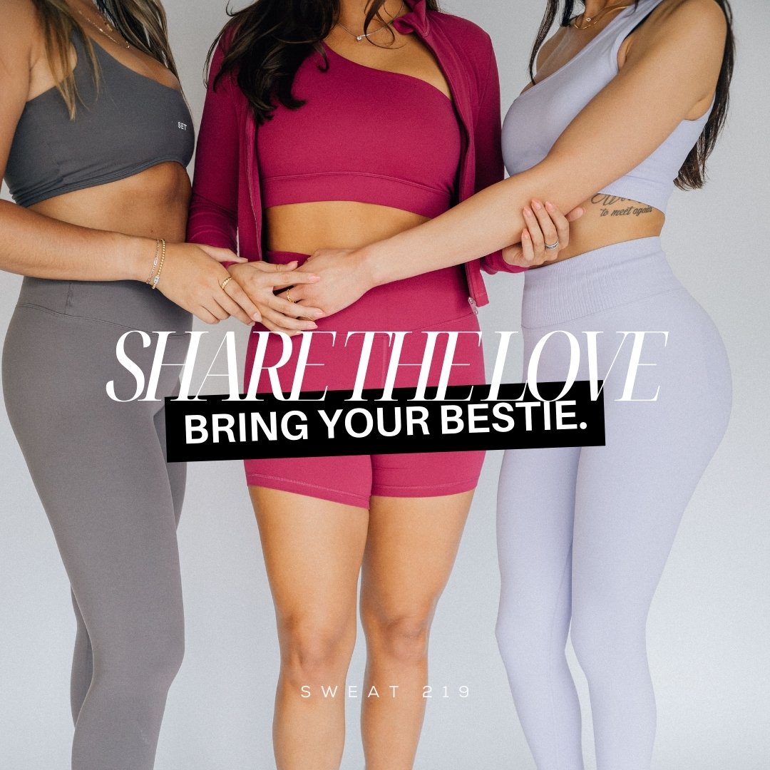 besties don't gatekeep 🙅&zwj;♀️ 
Share the love of Sweat &amp; bring your besties to class.💕🍑

Comment below who you're bringing to class! 👇
 
New clients DM us a 🍑 to receive your intro offer in your DMS or Download the Sweat 219 App!