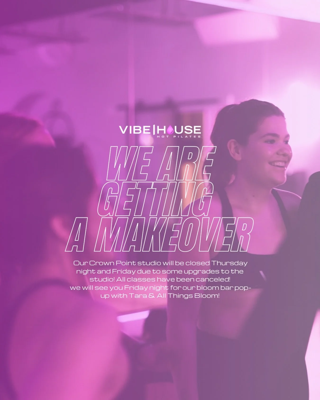 Hey peaches 🤍

Just a quick heads up &mdash; our evening classes today (April 16) and all day tomorrow (April 17) are canceled while we make a few updates to the Crown Point studio ✨

BUT don&rsquo;t worry&hellip; Bloom &amp; Burn is still ON tomorr