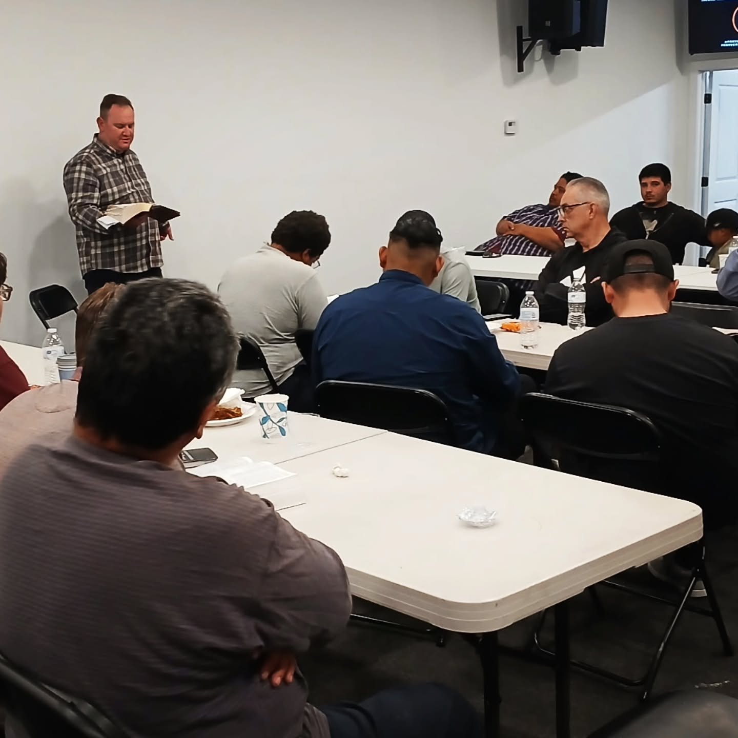 Pastor Dillon: Sorry guys, I can't find the tablecloths.
Guys: We're men, we don't need tablecloths.
And just like that—Men’s Bible Study was off to a strong start. πππ
Iron sharpening iron. Brothers building each other up, strengthen