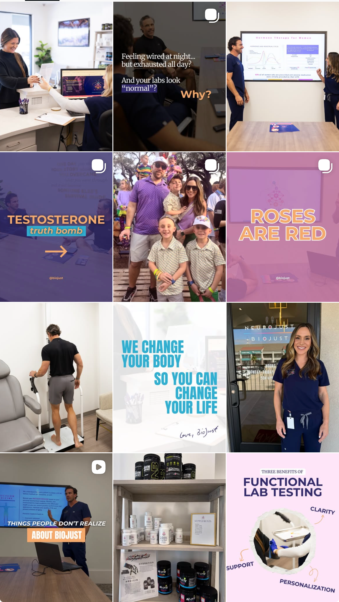 iPhone screenshot showing the BioJust Instagram Feed March 2026