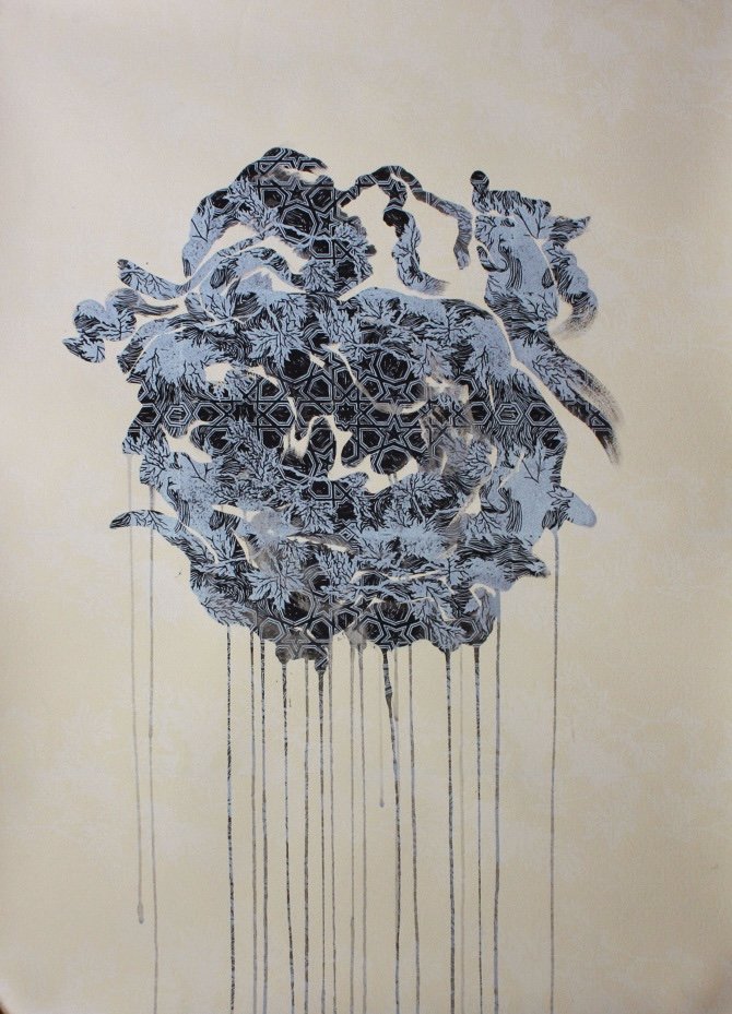 The Unbanned    -    Ink & Linocut on Paper, Digital Collage