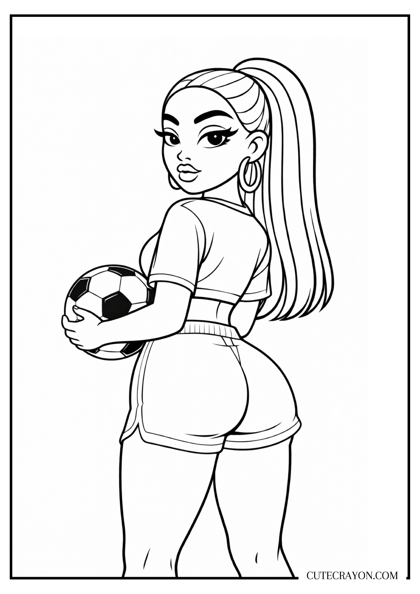Coloring sheet with female soccer player