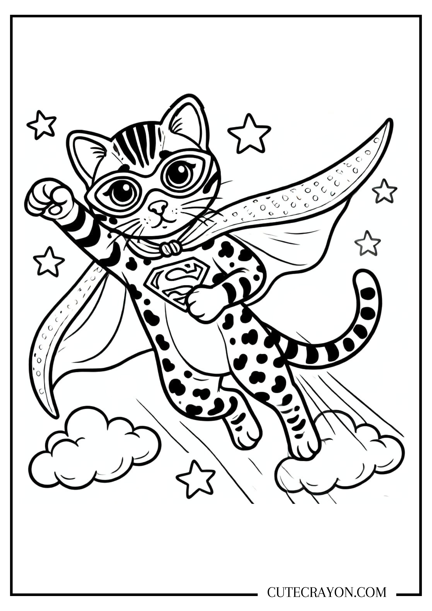 Super hero bengal cat coloring page