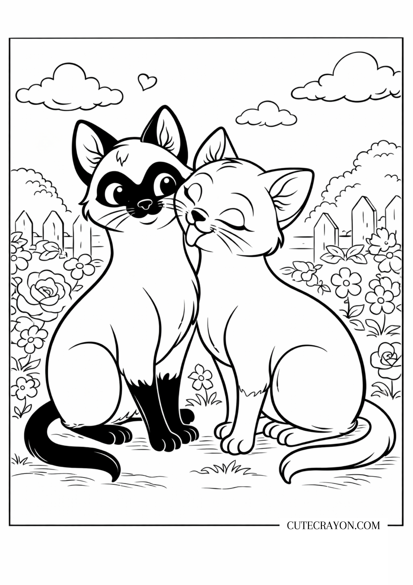 Coloring page with two Siamese cats