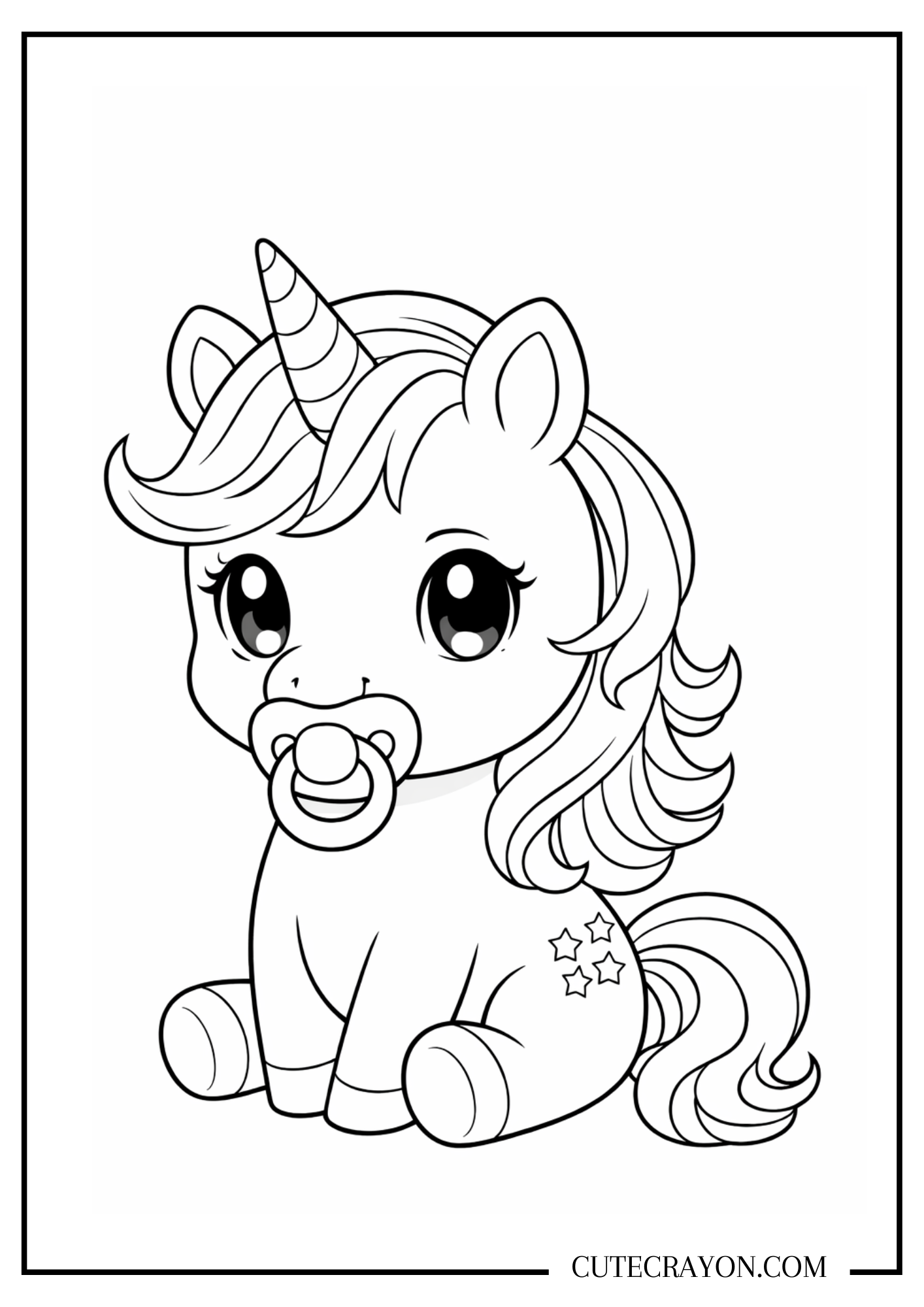 Adorable baby unicorn with pacifier - free PDF printable