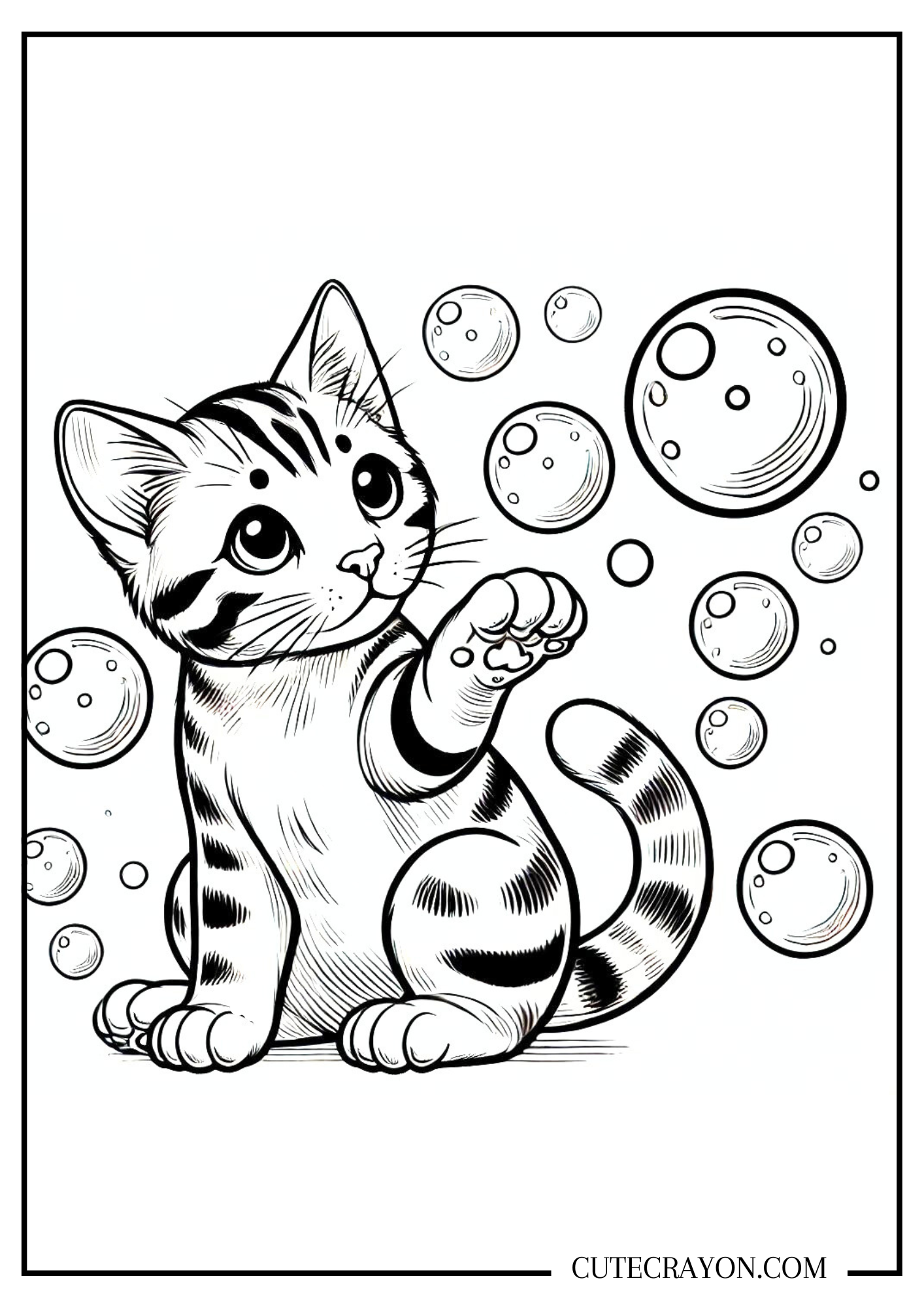 Bengal kitten playing with soap bubbles coloring pages