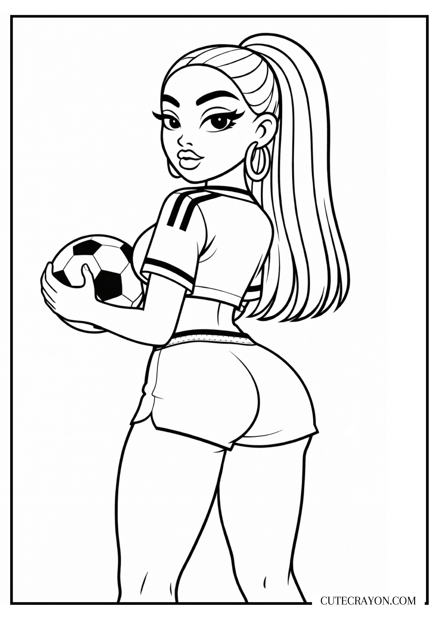 Coloring page with female soccer player