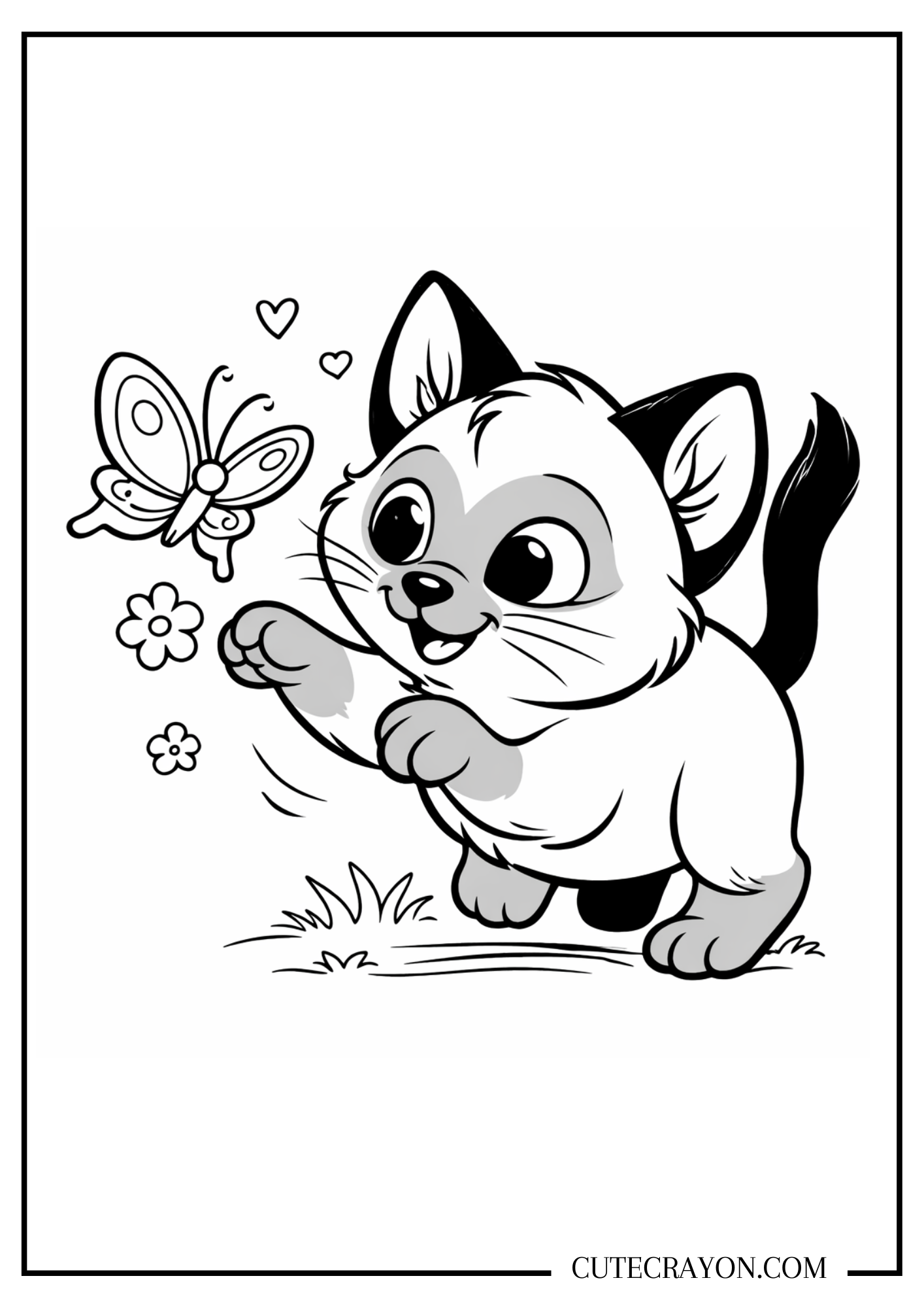 Cute Siamese kitten coloring page