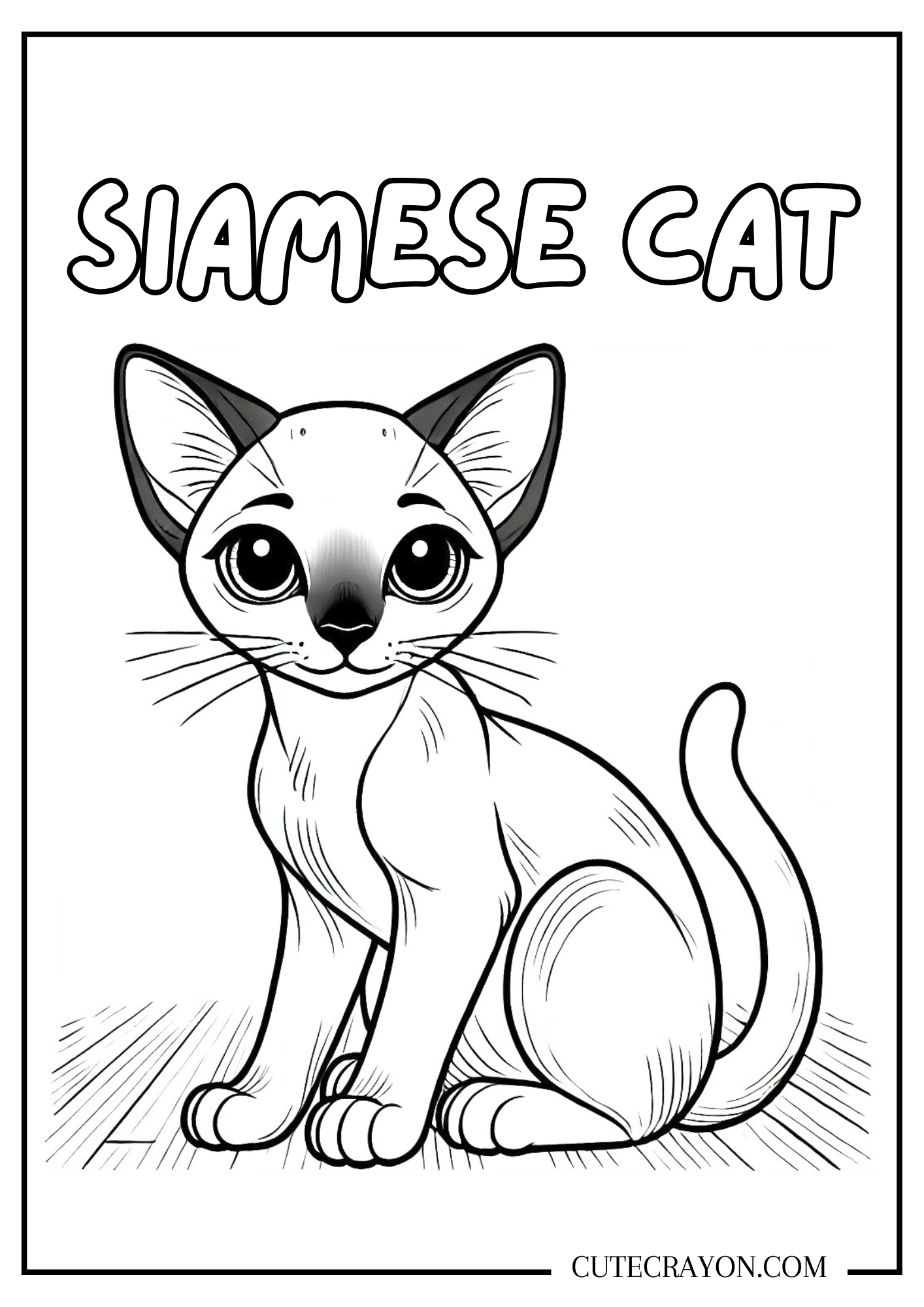 Siamese cat coloring page for kids