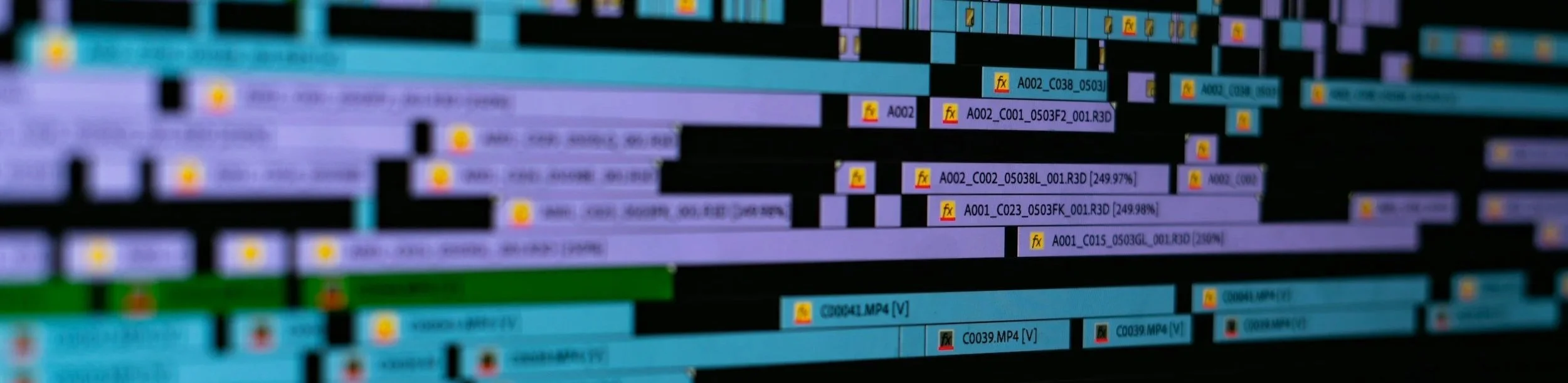 Video Editing timeline showing a large number of video and audio sources cut together from a documentary