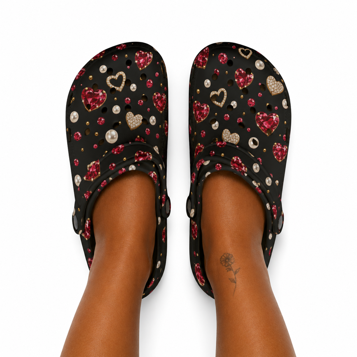 Queen Of Hearts Ruby Jewel Heart Print Foam Rubber Shoes