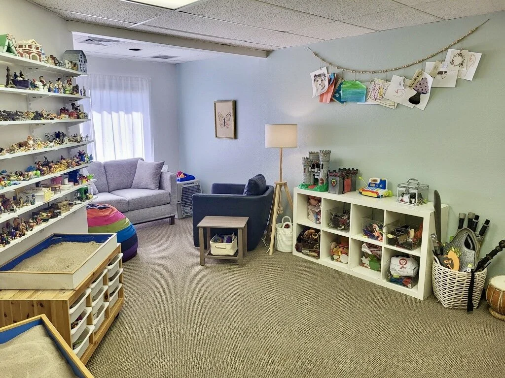 therapy office with toys and sensory items for play therapy