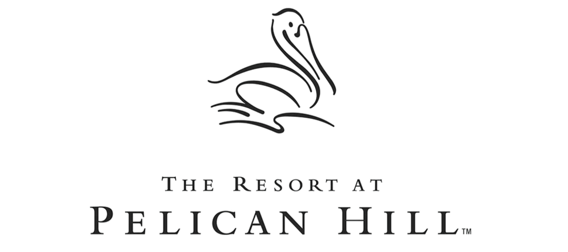 Logo of The Resort at Pelican Hill, featuring a stylized pelican head and text.