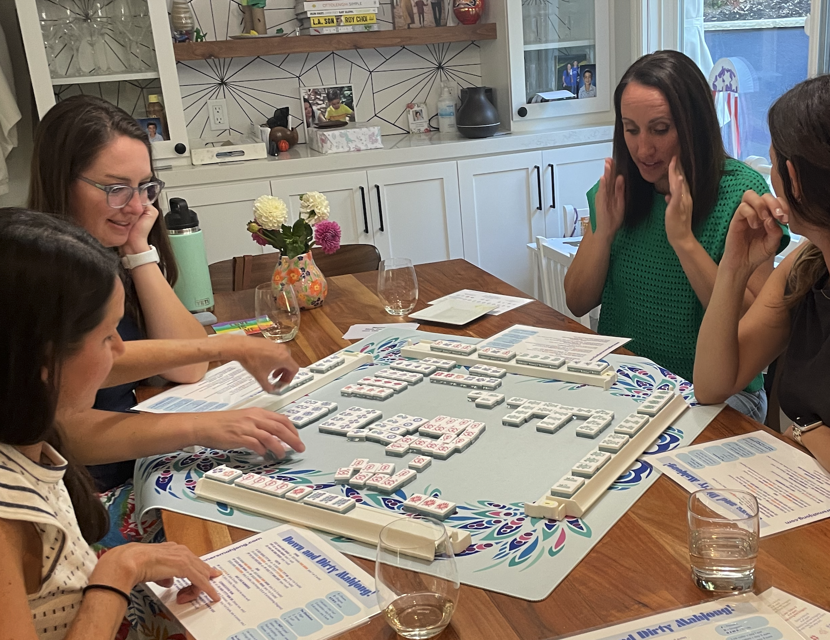 Beginners American Mahjong four students playing messy mahj