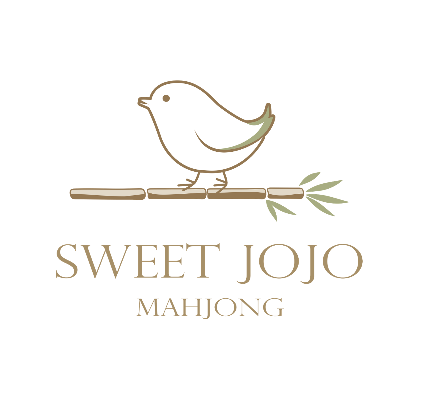Sweet Jojo Mahjong logo - line drawing of a bird on a bamboo twig