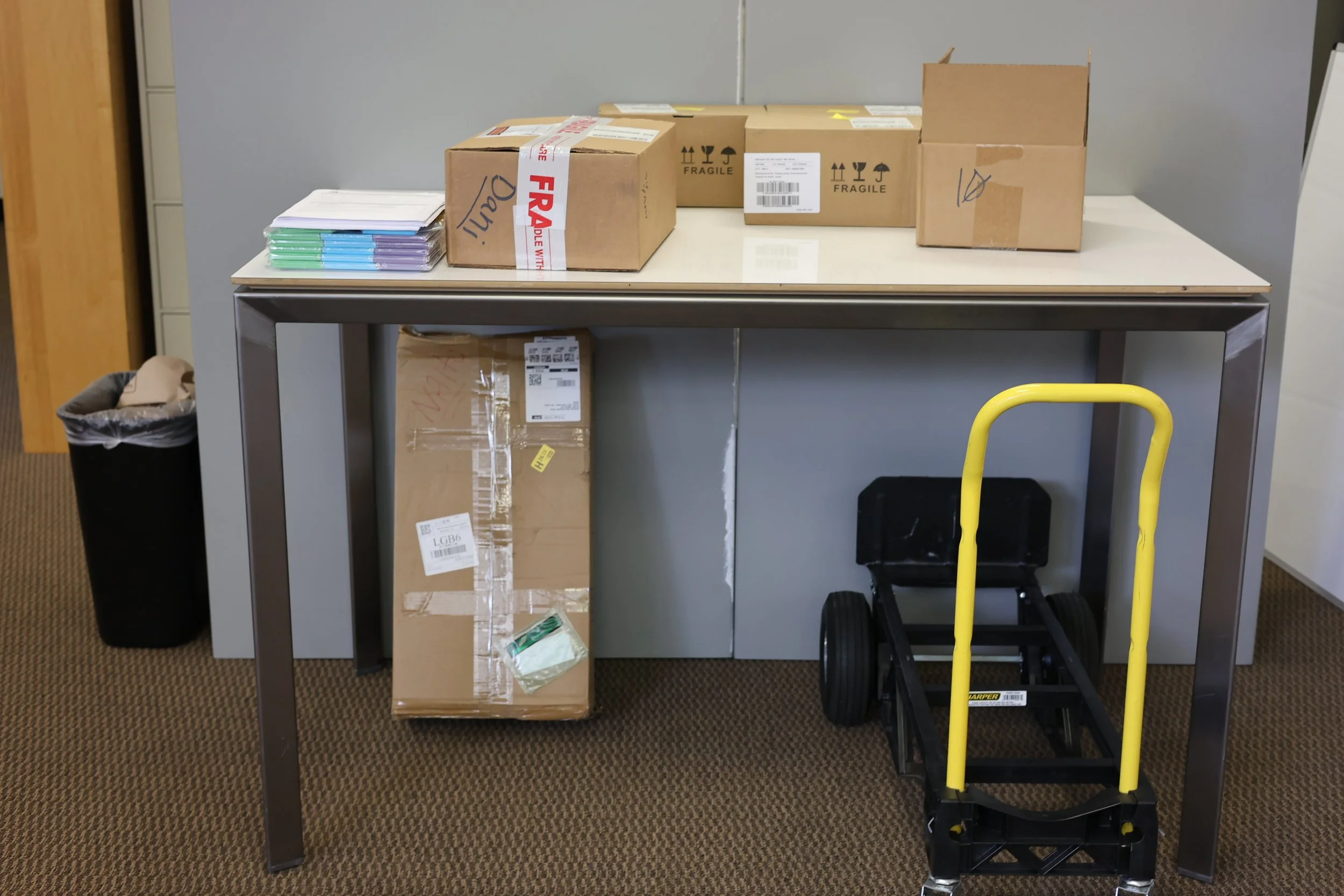 Tall White Crafting Table with Metal Legs