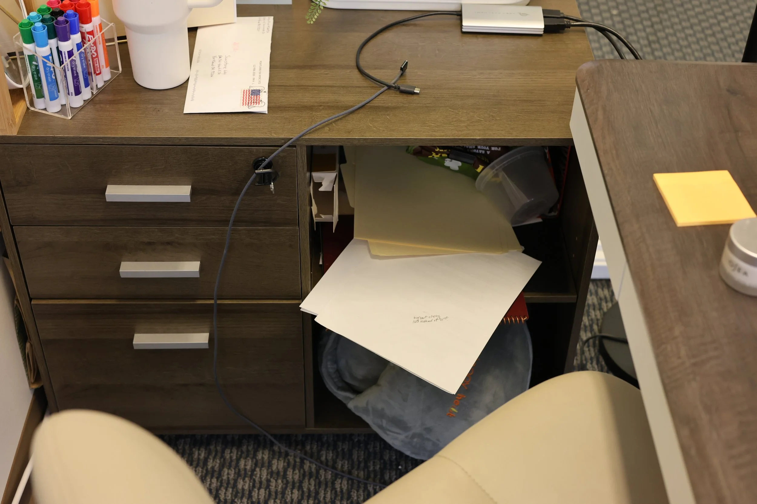 Brown Rolling File Cabinet with Drawers & Shelves