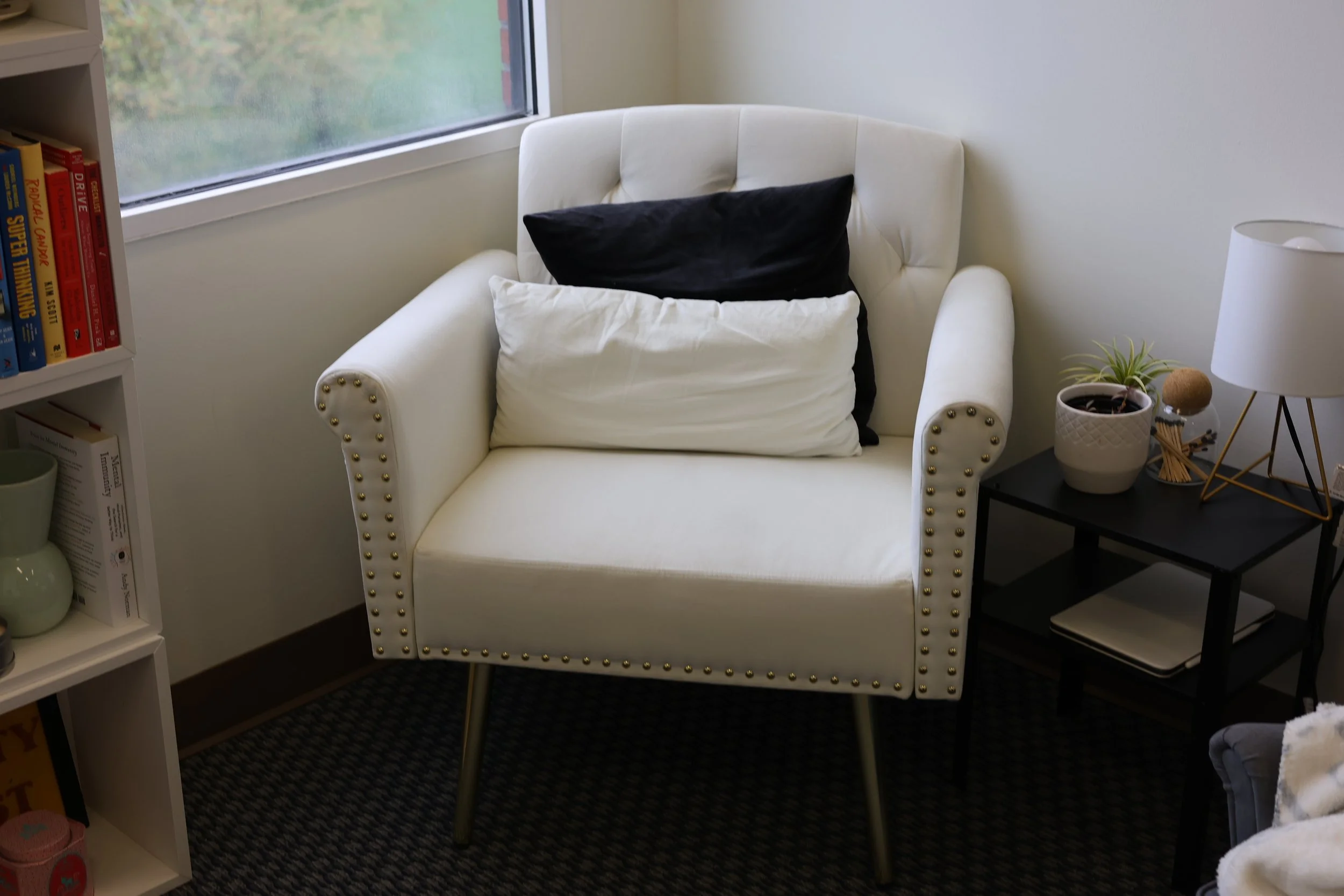 White Armchair w/ Gold Stud Accents